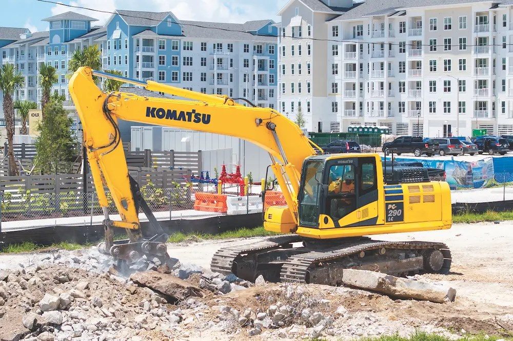 Excavator working at a commercial building site